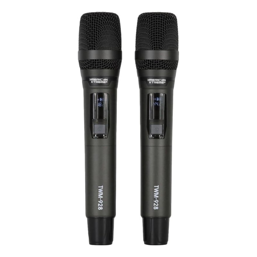 Micrófono inalámbrico doble UHF profesional American Xtreme TWM-928 con receptor y pantalla