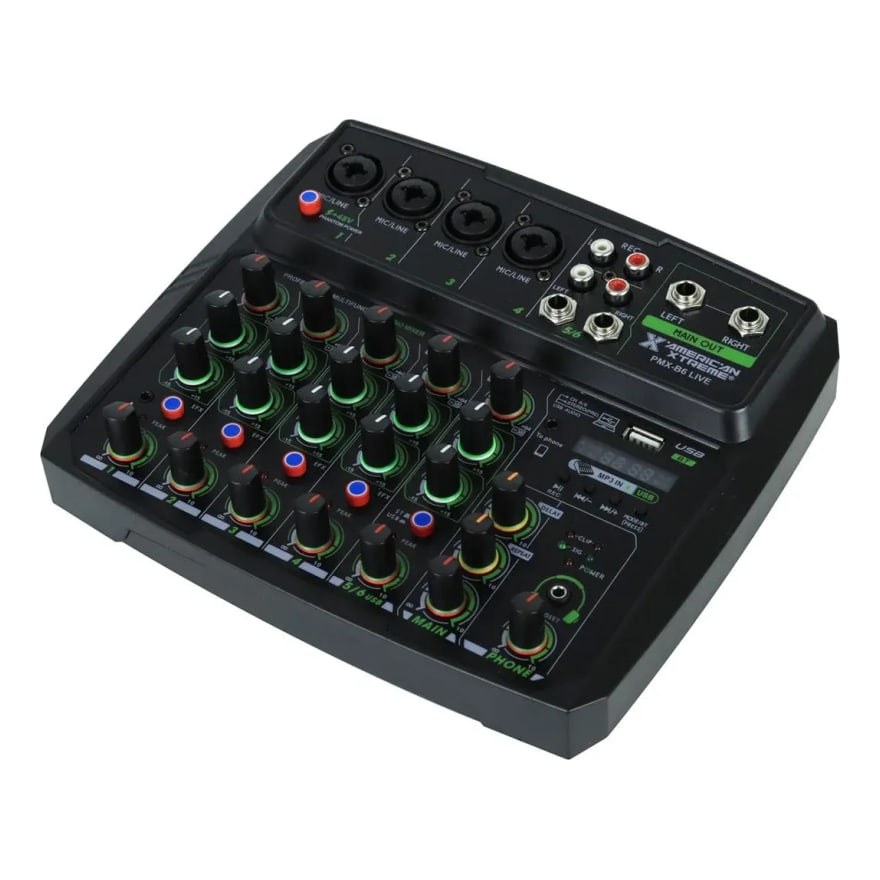 Consola pasiva American Xtreme PMX-B6 Live de 6 canales con USB, Bluetooth y PC link