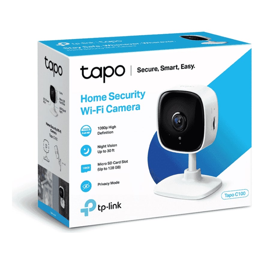 Cámara de seguridad WiFi TP-Link Tapo C100 1080p interior, visión nocturna, detección de movimiento, micro SD hasta 128 GB, Alexa