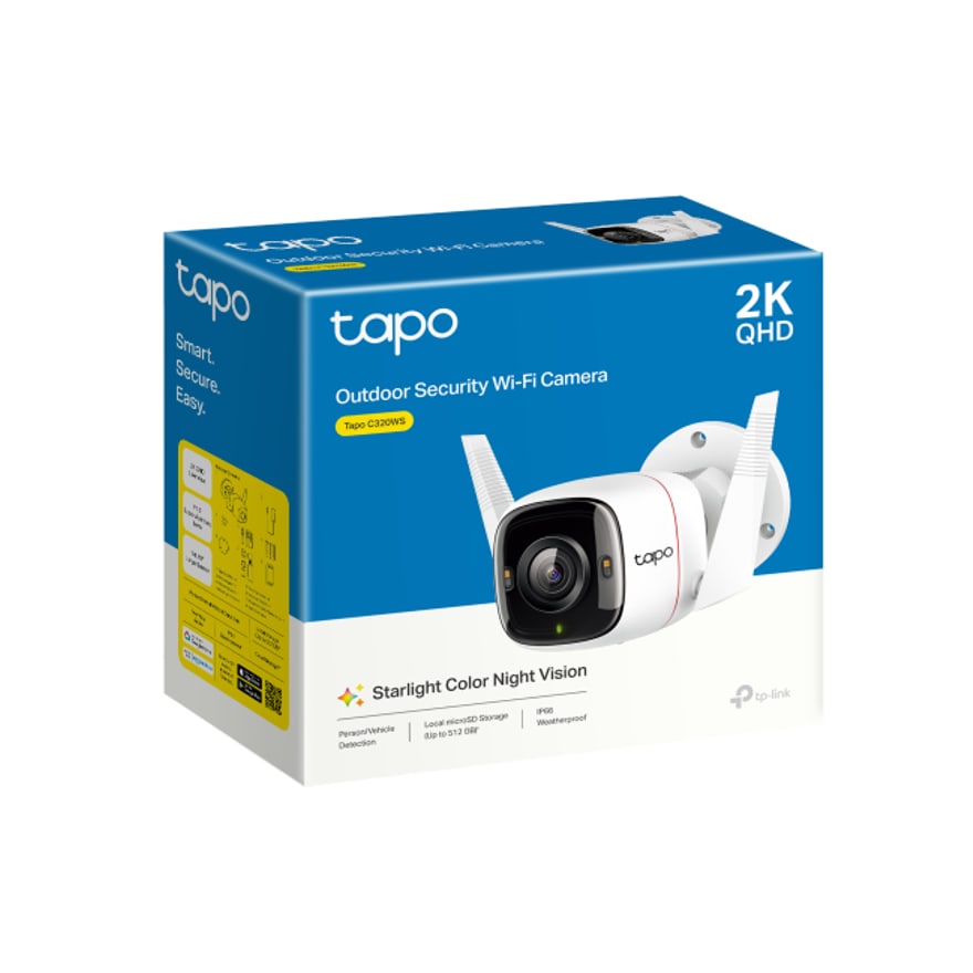 Cámara de seguridad WiFi TP-Link Tapo C320WS 2K exterior, visión nocturna a color, notificaciones, Alexa