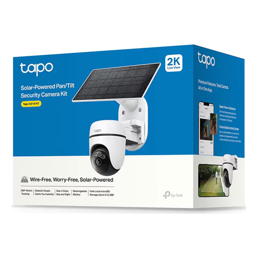 Kit cámara WiFi TP-Link Tapo C610 con panel solar 2K, visión nocturna a color, micro SD, exterior, Alexa