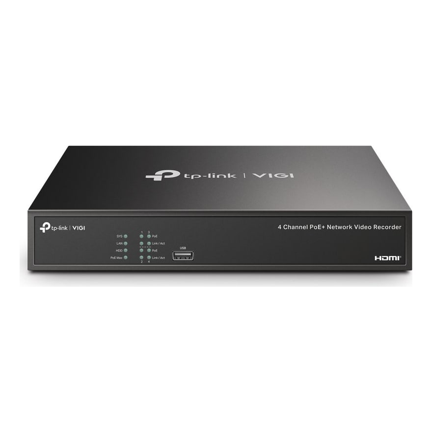 Grabador de video en red NVR TP-Link VIGI NVR1004H-4P de 4 canales PoE, H.265+, disco de 1 a 10 TB