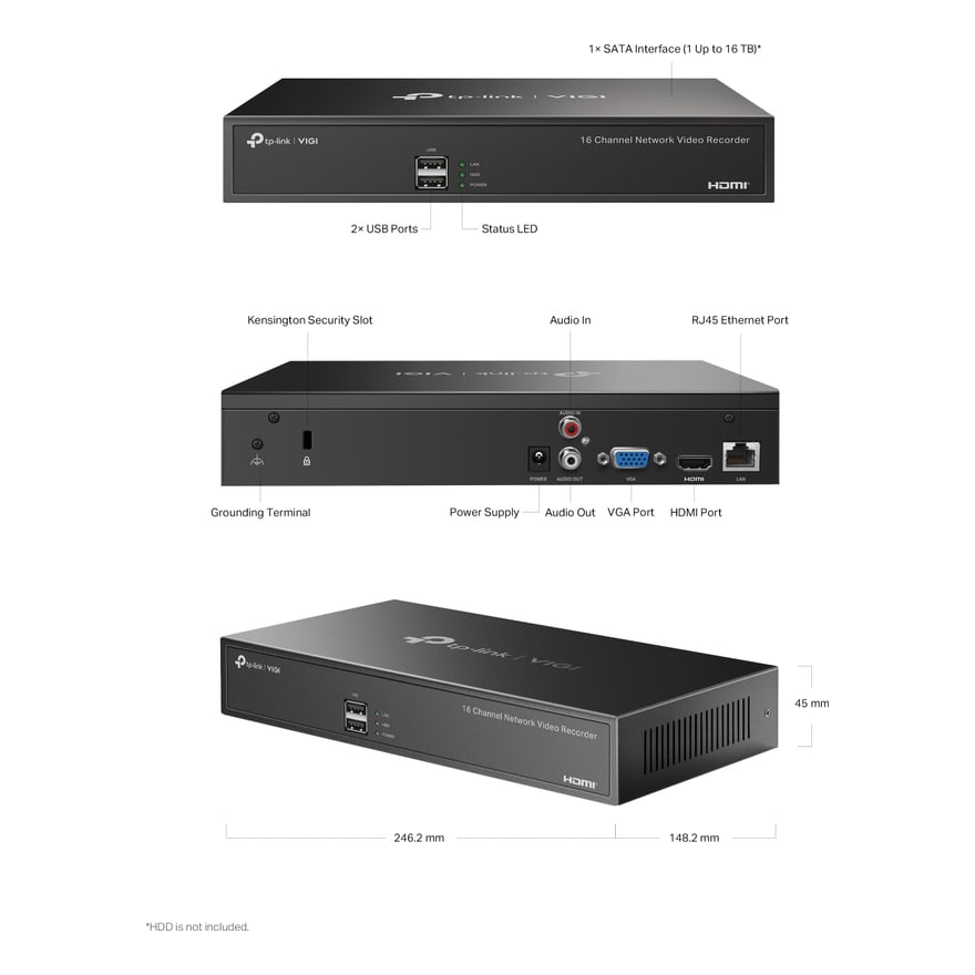 Grabador de video en red NVR TP-Link VIGI NVR1016H de 16 canales, H.265+, disco de 1 a 10 TB