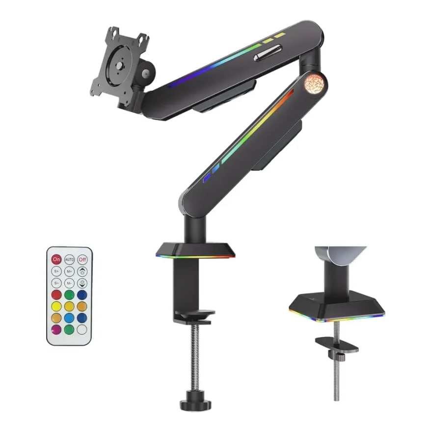 Soporte de monitor Ovi con luz LED hasta 32 pulgadas, 2 puertos USB y 1 tipo C, negro