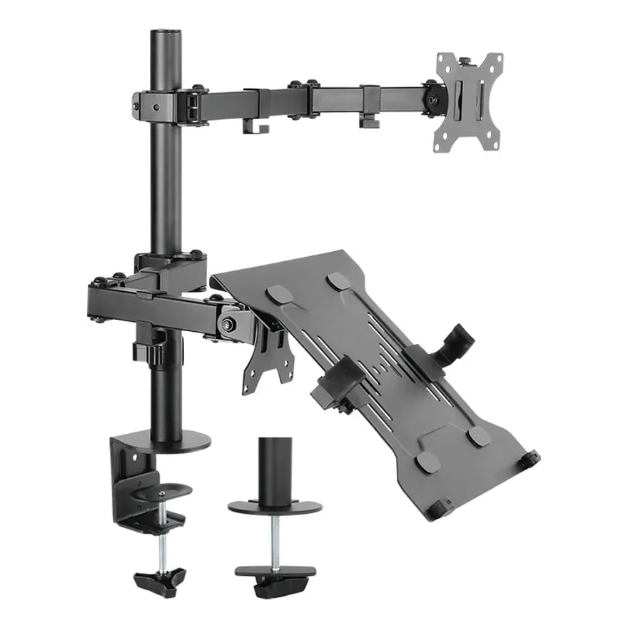 Soporte de monitor y portátil con brazo en movimiento