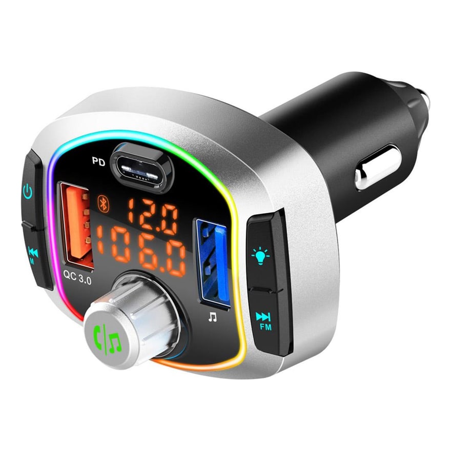 Reproductor Bluetooth FM para auto F5 con MP3, 2 puertos USB, luz LED RGB y manos libres