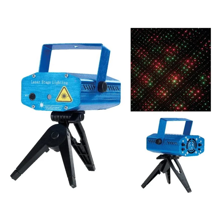 Mini proyector de luz láser con trípode y diseños navideños, portátil con conector USB