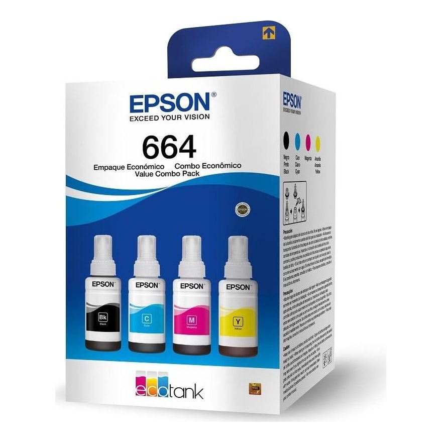 Botellas de tinta Epson T664 Pack 4 Negro Cyan Magenta