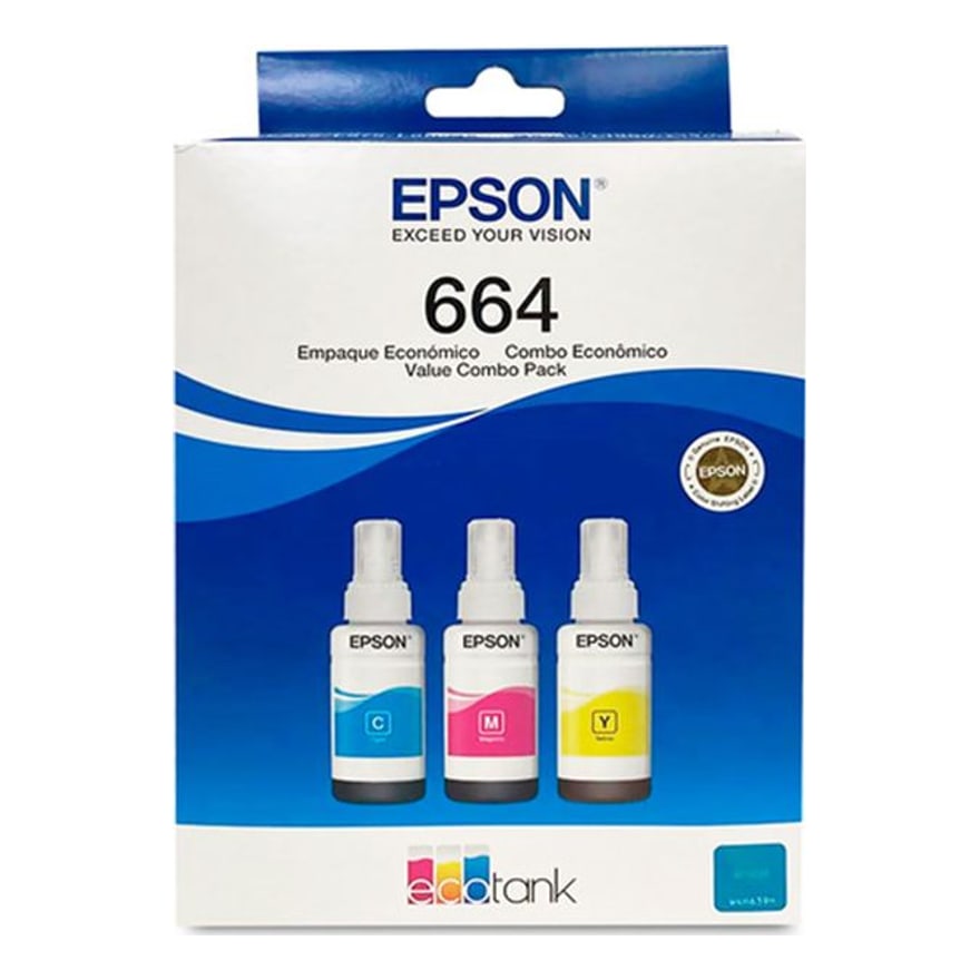 Tinta Epson T664 Pack 3 Cyan Magenta Amarillo L200/L350/L355 T664520-3P