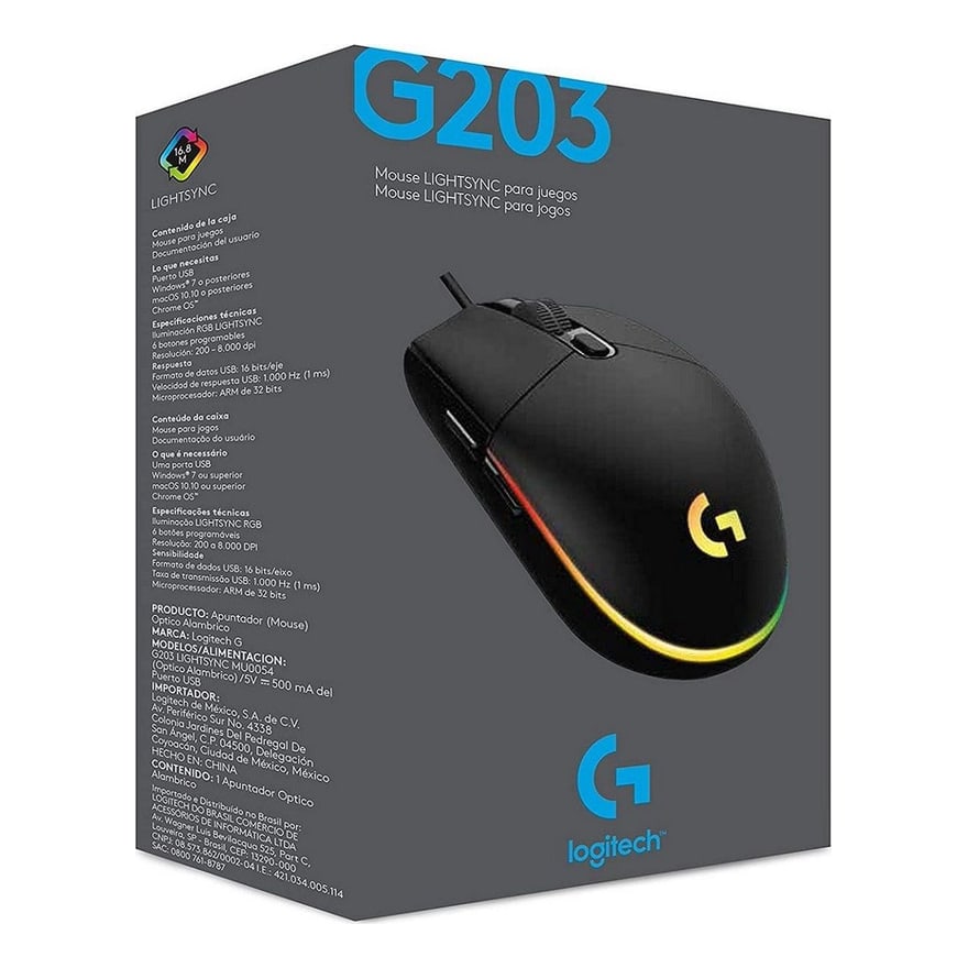 Mouse Logitech 910-005790 G203 RGB Lightsync Negro