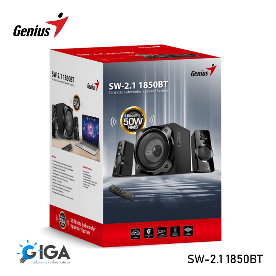 Parlante Genius SW-2.1 1850BT 5.3 Potencia 50W Rms Subwoofer 25W Satelites 12.5W