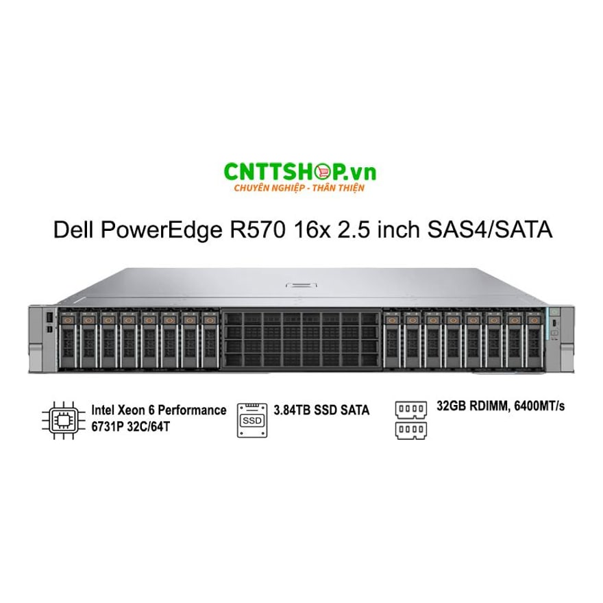 Servidor Dell R570/2U Xeon 6731P 6TH 4X32GB/480GB SSD H965I/3Y Psnbd