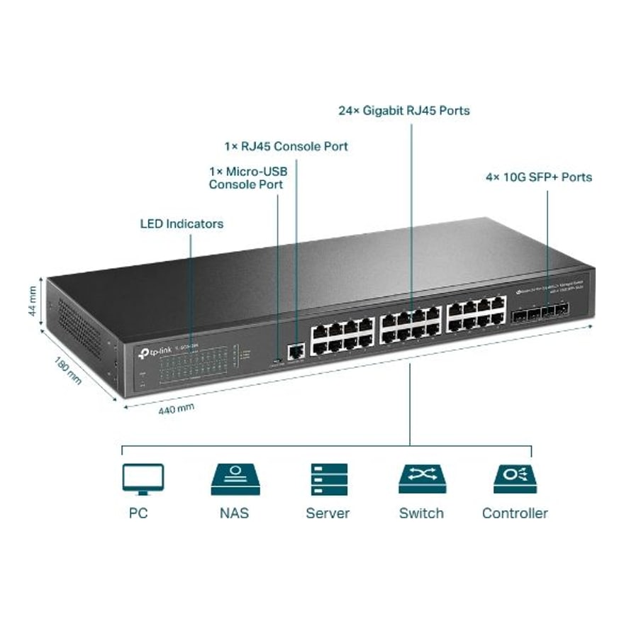 Switch TP-Link SG3428X L2 Capa 2 24 Puertos Gigabit y 4 SFP a 10G