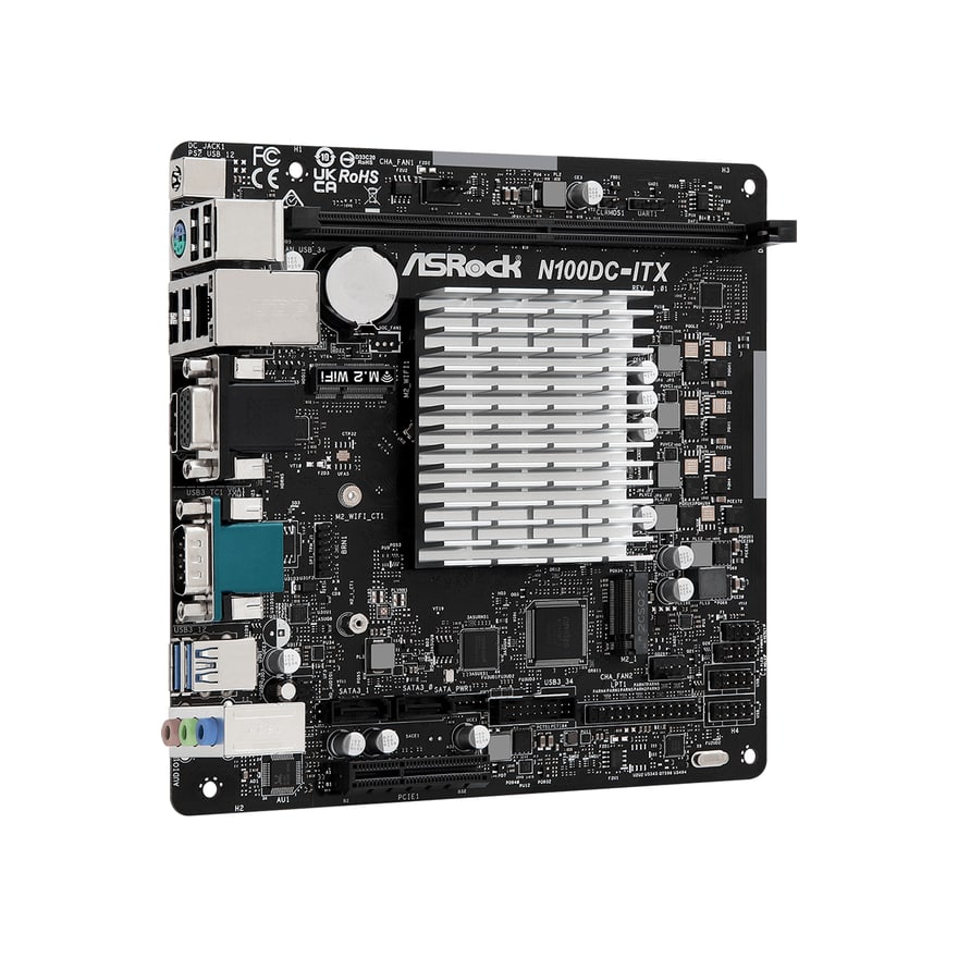Tarjeta madre ASROCK N100DC-ITX INTEL N100 DDR4 HDMI D-Sub M.2 2SATA3 12USB PCIe3.0 mini-iTX