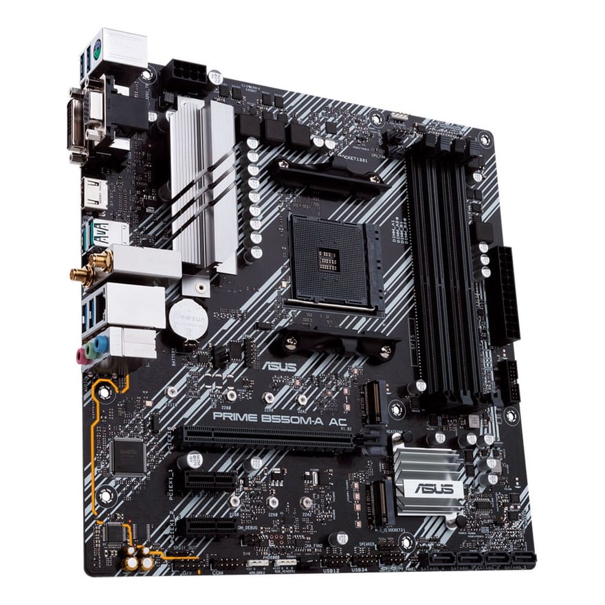 Tarjeta madre ASUS PRIME B550M-A AC AMD AM4 RYZEN 4DDR4 WIFI HDMI DVI D-SUB 2M.2 1PCIEX16 3PCIE MATX