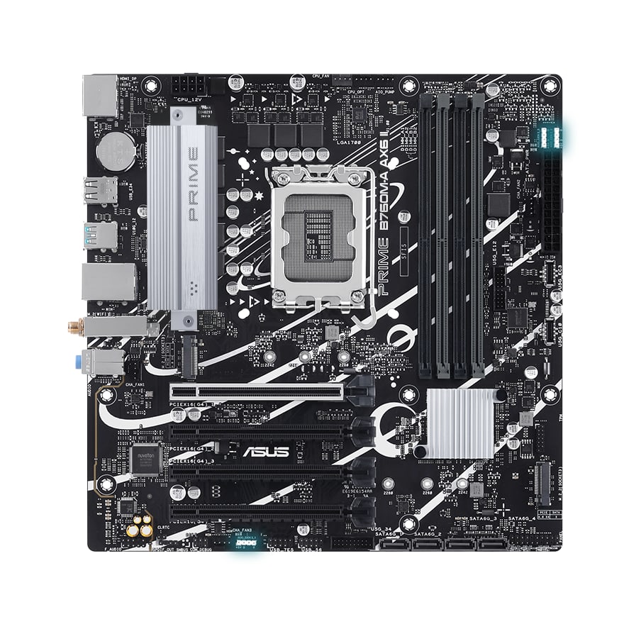 Tarjeta madre ASUS PRIME B760M-A AX6 LGA-1700 Intel 14va. 4DDR5 Wifi DP HDMI 3M.2 12USB PCIe 4.0 mini-ATX