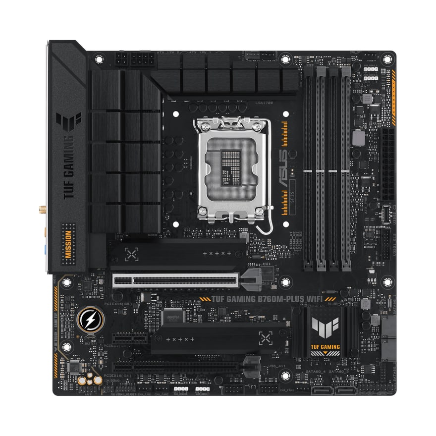 Tarjeta madre ASUS TUF GAMING B760M-PLUS WIFI II 14th LGA1700 DDR5-7800 Wi-Fi HDMI DP 3M.2 USB-C PCIe5.0 mATX