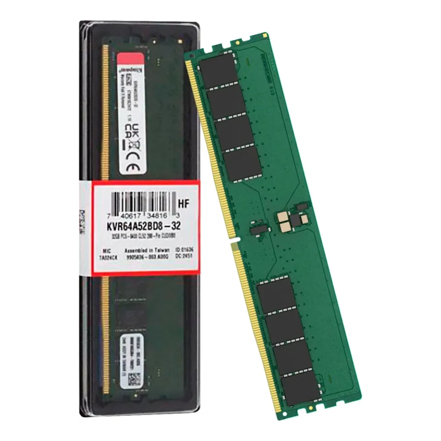Memoria RAM KINGSTON 32GB DDR5 6400MTs ECC REGISTERED CL52 1RX8 1.1V 288-PIN 16GBit