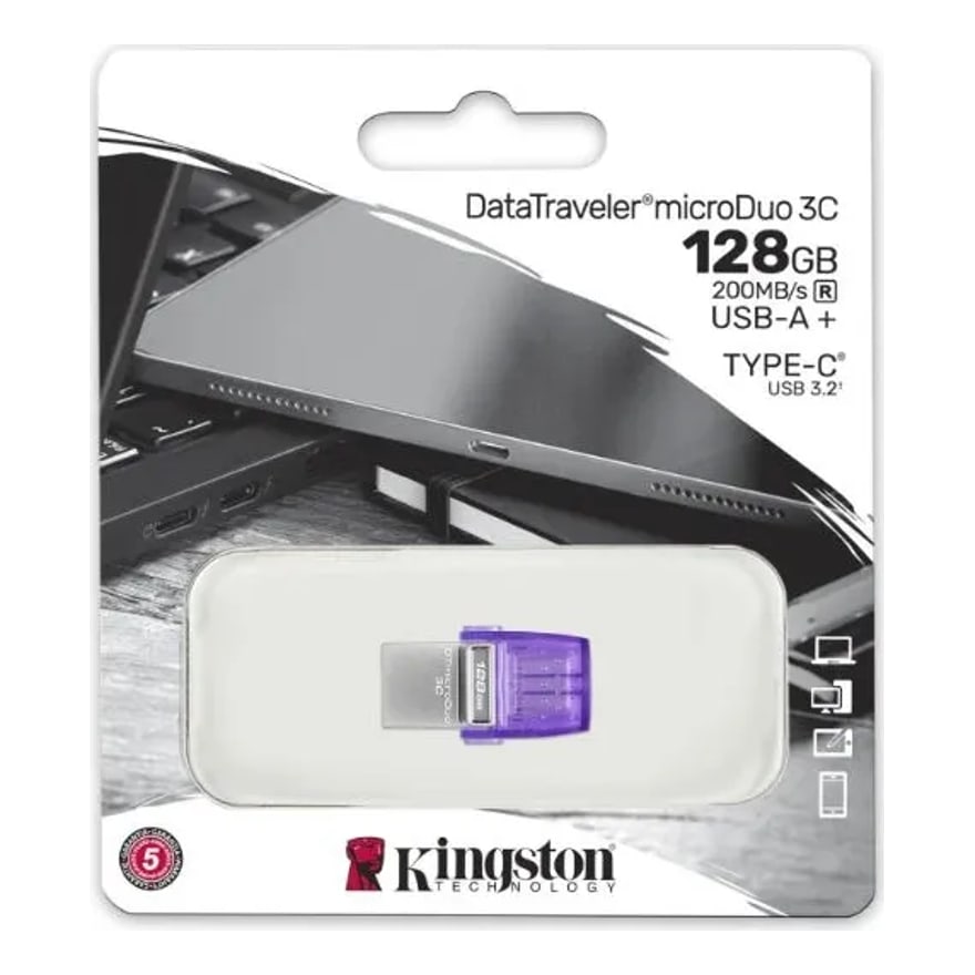 Memoria USB KINGSTON 128GB DATA TRAVELER microDuo 3C TYPE-A - C PURPLE
