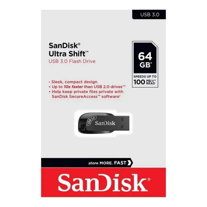 Memoria USB SANDISK 64GB ULTRA SHIFT USB 3.0 GEN 1 BLACK