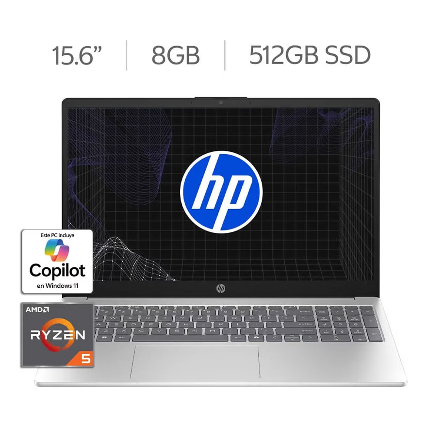 Laptop HP 15-fc0265la AMD Ryzen 5 8GB 512GB 15.6Inch HDMI 1USB-C 2USB-A W11 Plateado