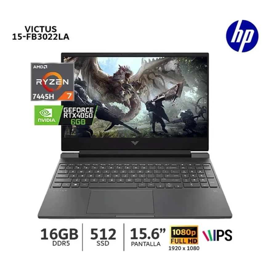 Laptop HP Victus Gaming 15-fb3022la Ryzen 7 7445H 16GB 512GB 15.6Inch RTX4050-6GB FreeDos 3.0 Black