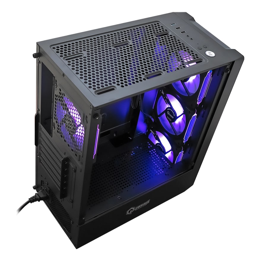 Case QUASAD GAMING 0.5MM GLASS-WASHABLE DUSH FILTER SIDE-GLASS 3USB 4VEN-RGB810 FPO-850 Plus ATX