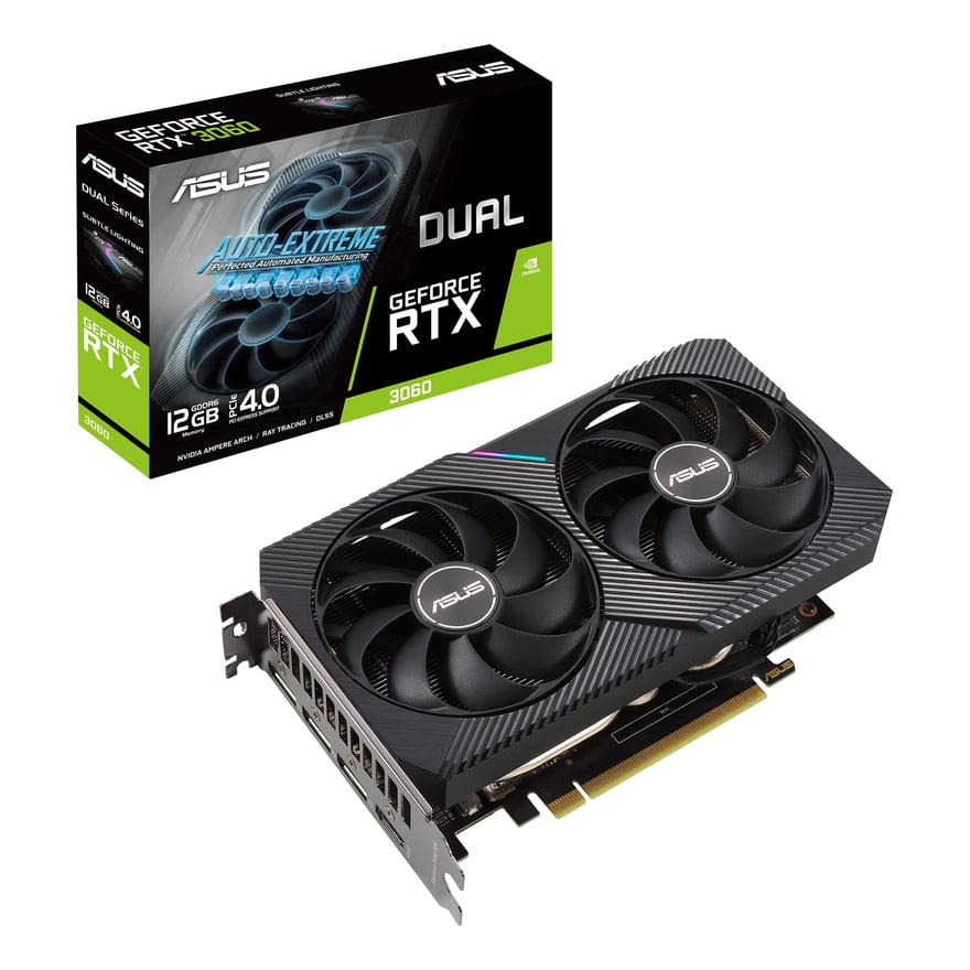 TARJETA DE VIDEO ASUS DUAL RTX-3060-O12G 12GB V2 GDDR6 HDMI 3DP 2VENT. PCIE 4.0