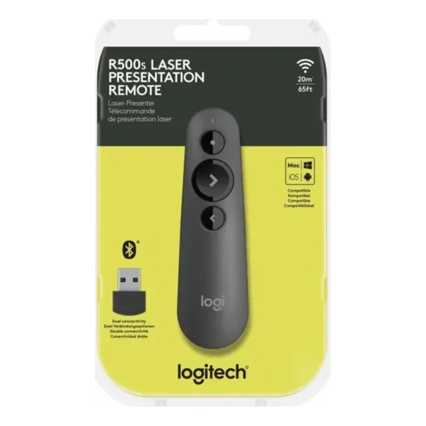 PUNTERO LOGITECH PROFESIONAL R500S LASER DOBLE CONECT. BT-USB NEGRO
