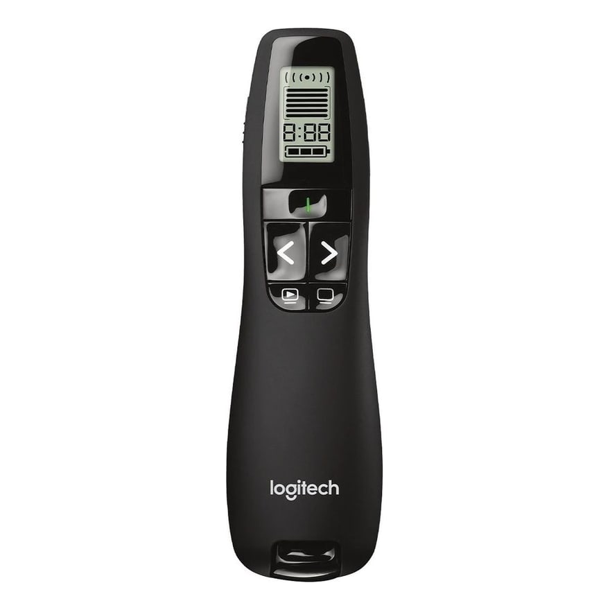 PUNTERO LOGITECH PROFESIONAL R800 NEGRO LCD-USB-PLUG AND PLAY-LUZ VERDE-RADIO 30 METROS
