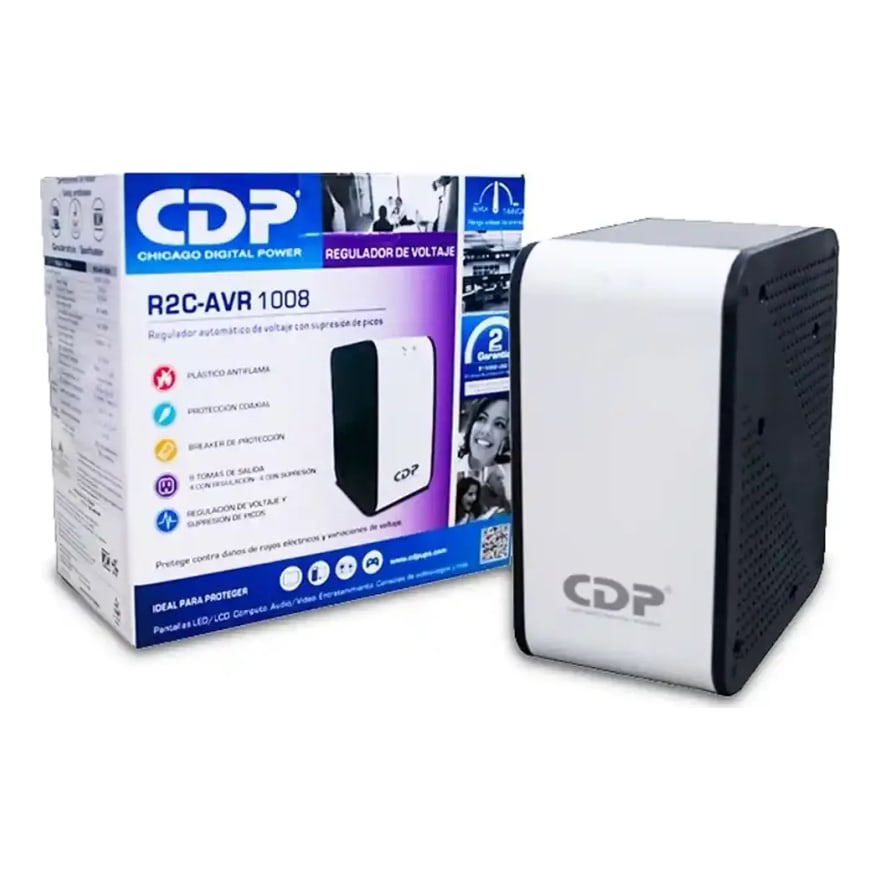 REGULADOR CDP R2C-AVR1008 1000VA-500W-ENTRADA-SALIDA 110VAC-8 NEMA 5-15R