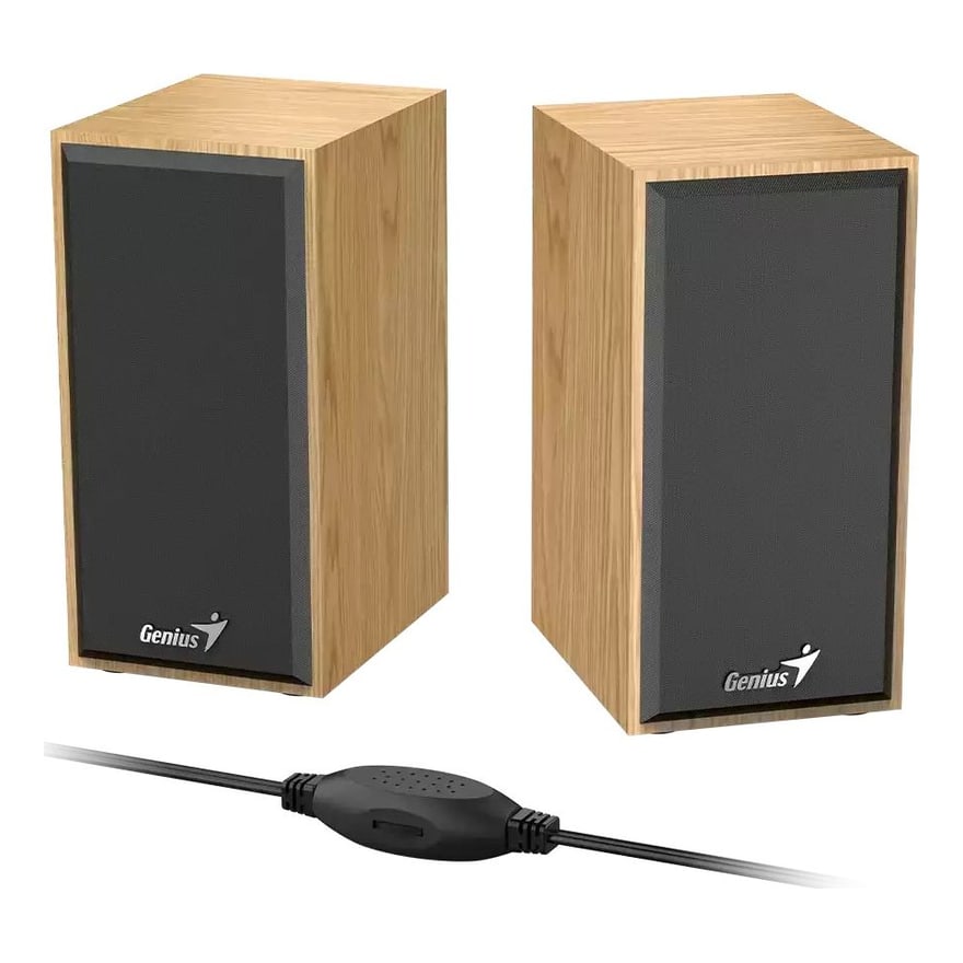 PARLANTES GENIUS SP-HF180 6W Pine Wood Cableado 3.5mm USB