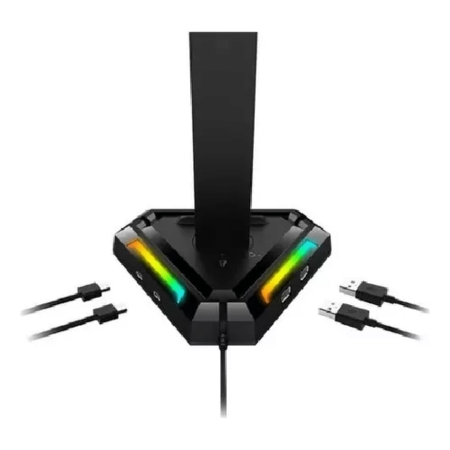 SOPORTE GENIUS PARA AURICULARES 2 PUERTOS USB A Y 2 PUERTOS USB BLACK