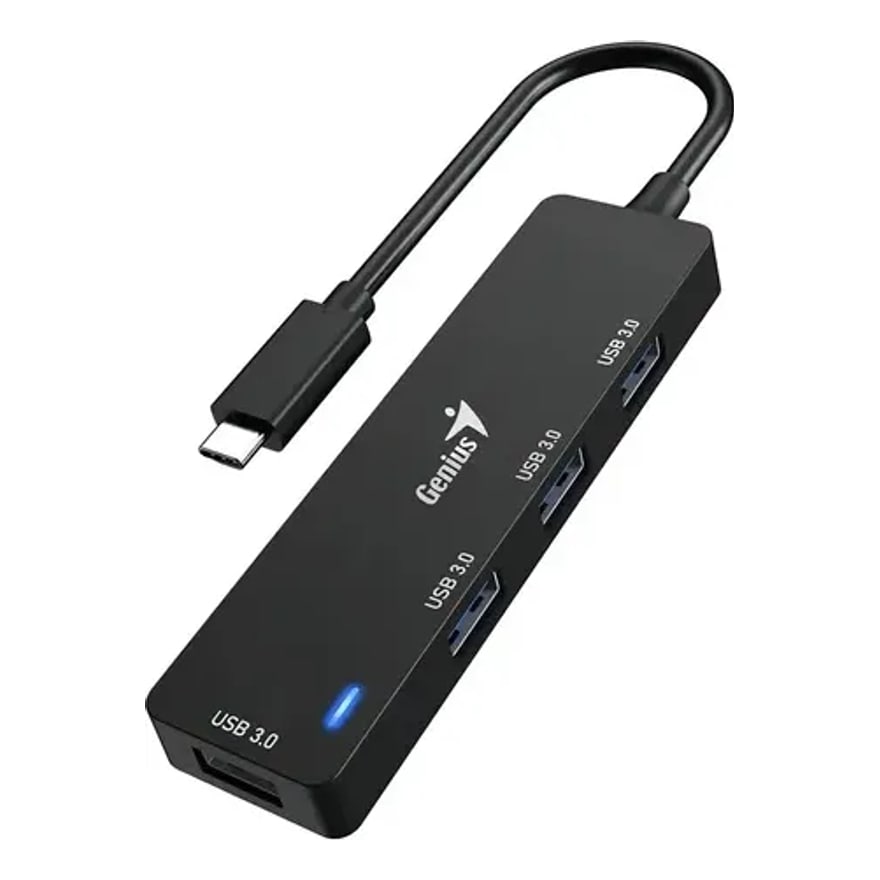 Hub Genius UH-400 USB Tipo-C to 4P USB-3.0 Black