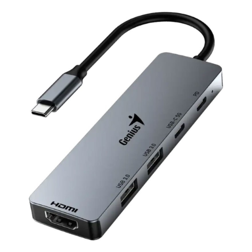Hub Genius UH-500 USB Tipo-C to 2P-USB-3.0 HDMI USB-C Gris