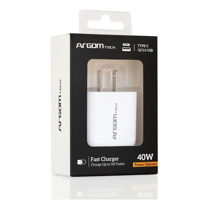 WALL CHARGER DUAL ARGOM 40W CARGA RAPIDA 2 CONT. TYPE-C BLANCO
