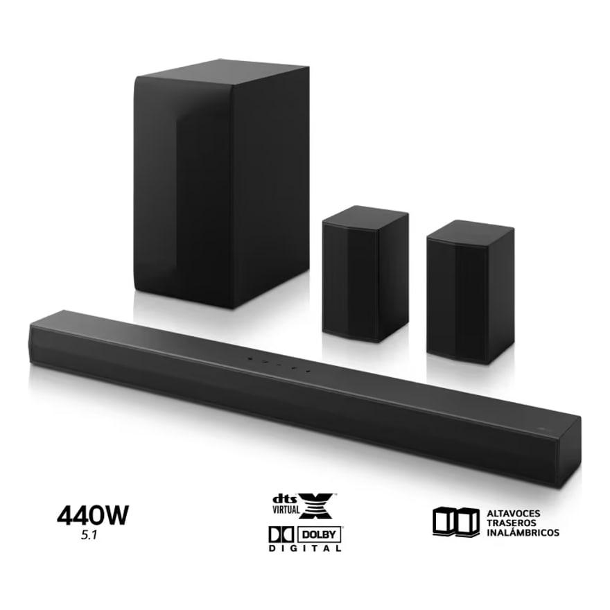 Barra de Sonido LG S60TR Bluetooth 440W 5.1 Subwoofer Altavoces traseros Cine Casa Dolby D Negro