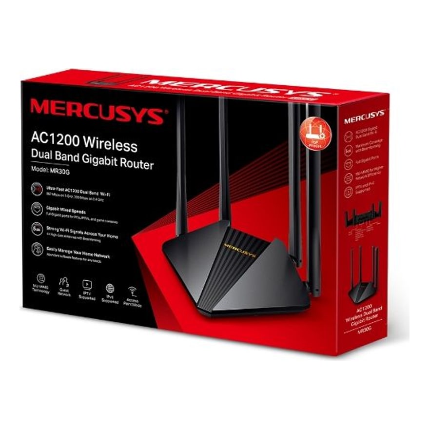 ROUTER MERCUSYS MR30G AC1200 600MBPS WIRELESS DUAL BAND GIGABIT NEGRO