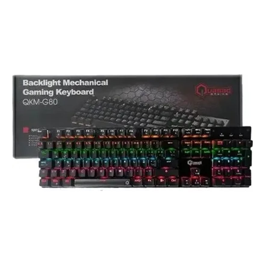 TECLADO QUASAD QKM-G80 MECANICO FULL SIZE LIGHTING 9LIGHT MODES SCROLLING WIRES USB-A NEGRO