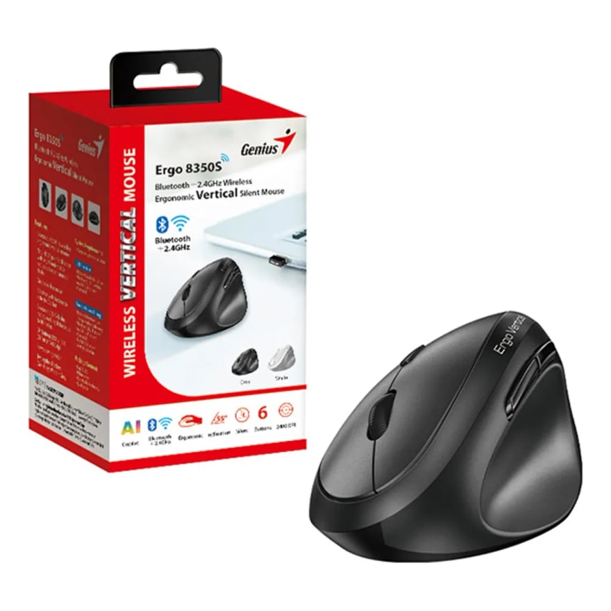 MOUSE GENIUS ERGO-8350S Wireless Ergonomic Vertical Bluetooth 2400Dpi Scroll Wheel Dark Gray