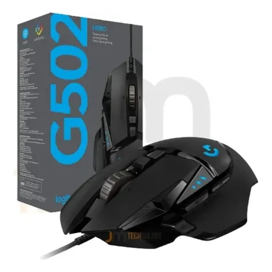 MOUSE LOGITECH GAMING G502 NEGRO HERO 16K G-HUB PESO AJUSTABLE RGB LIGHTSYNC USB ALAMBRICO