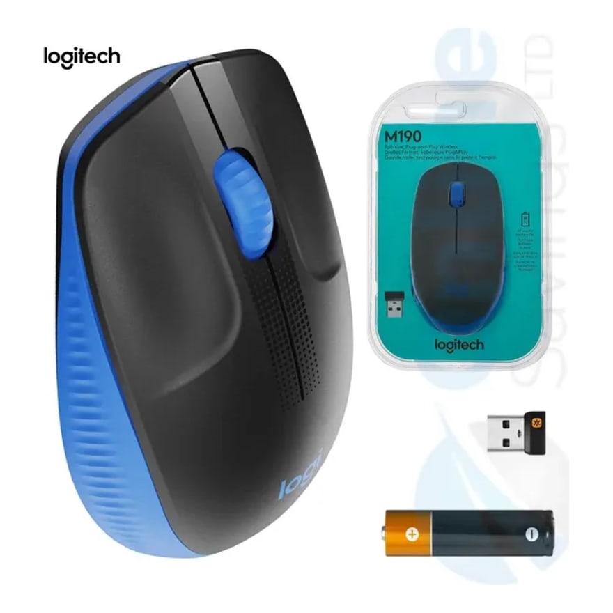 MOUSE LOGITECH M190 WIRELESS USB FULL SIZE CURVE DESING AZUL