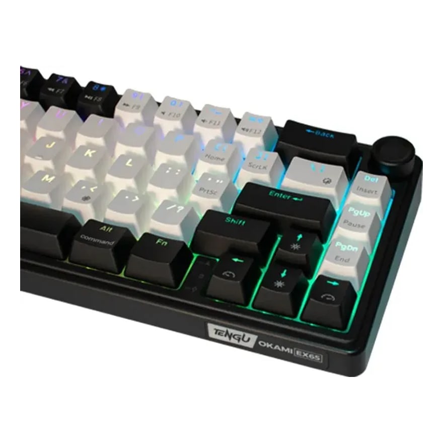 TECLADO MECANICO EX65 TENGU RGB OKAMI NEGRO BLANCO SWITCH ROJO WI-FI GAMER