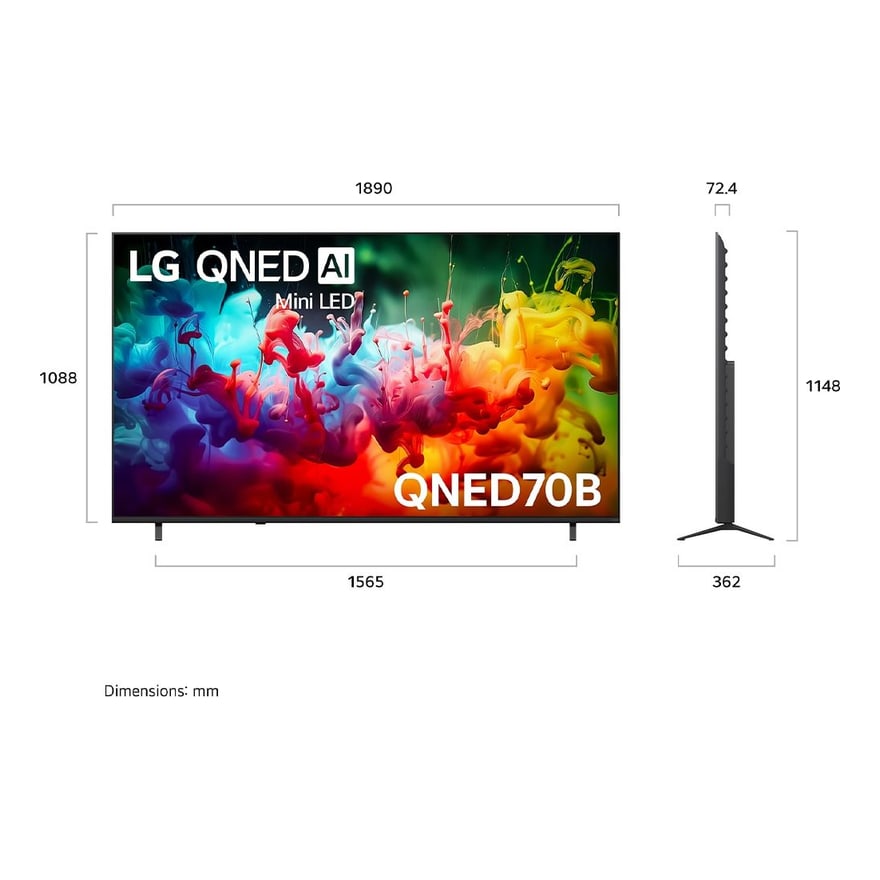 Televisor LG 85Pulg. QNED AI Mini LED QNED70 4K Smart-TV Wifi BT 2HDMI USB WebOS 26 Version 2026