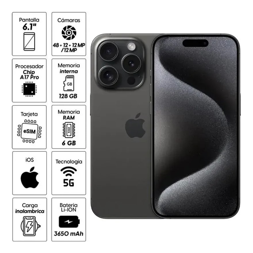 Celular Apple iPhone 15 128GB Alm 48MP Trasera 12MP Frontal 6.1 pulg. Blue