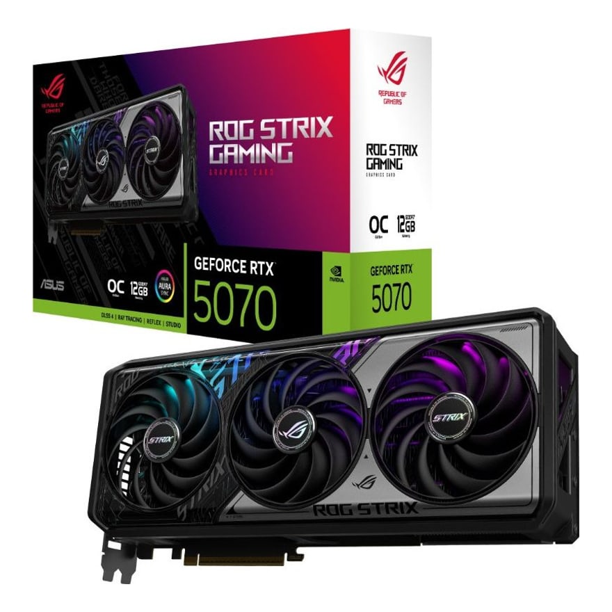 Tarjeta de video ASUS ROG Strix GeForce RTX5070 O12GB GDDR7 PCIE 5.0 2655MHz 28GBPS RGB