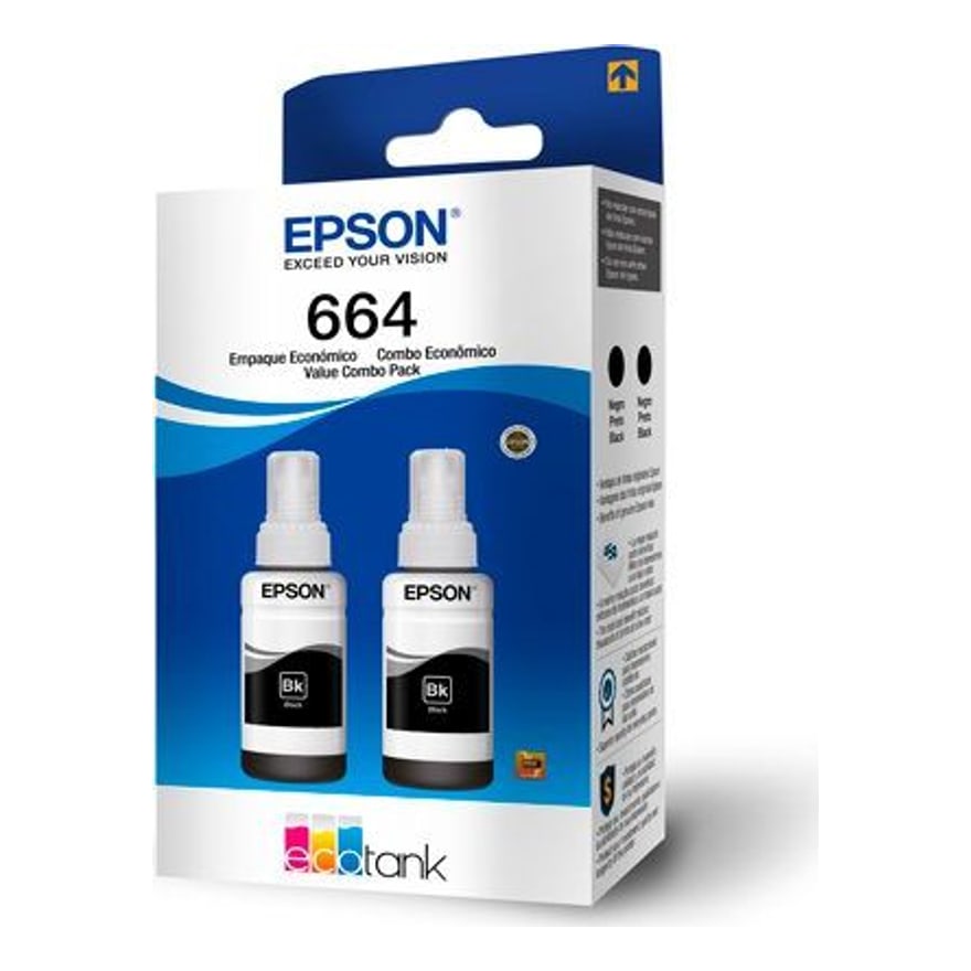 Botellas de tinta Epson T664 Pack 2 Negro L200/L350/L5190 T644120-2P