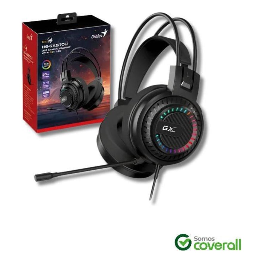 Audífonos Genius HS-GX570U Gaming USB Negro con RGB LED