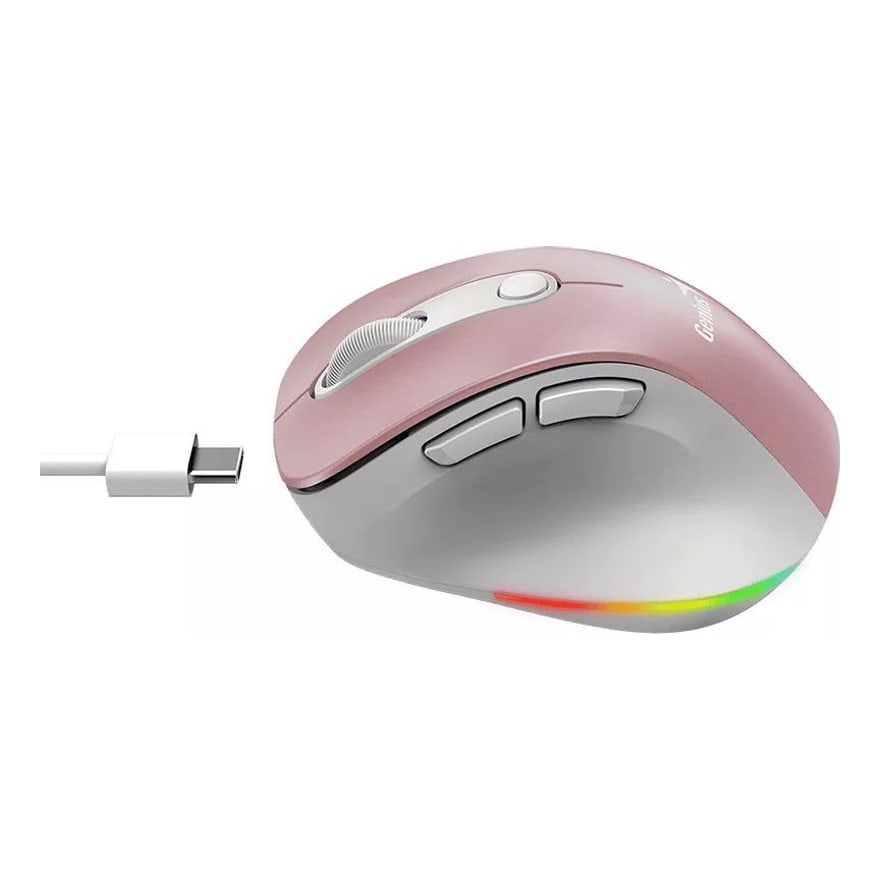 Mouse Genius Wirelles Mini Ergo 9000S Pro Pink Recargable Dual BT y 2 4GHz RGB