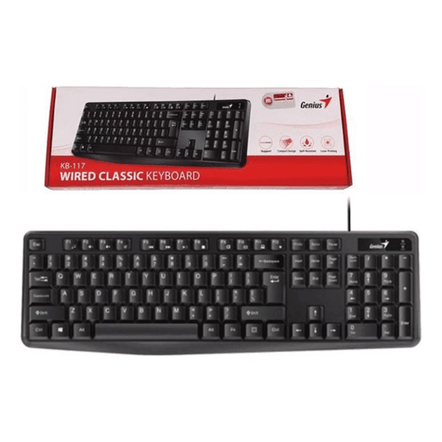 Teclado Genius KB-117 Negro USB Resitente Derrames